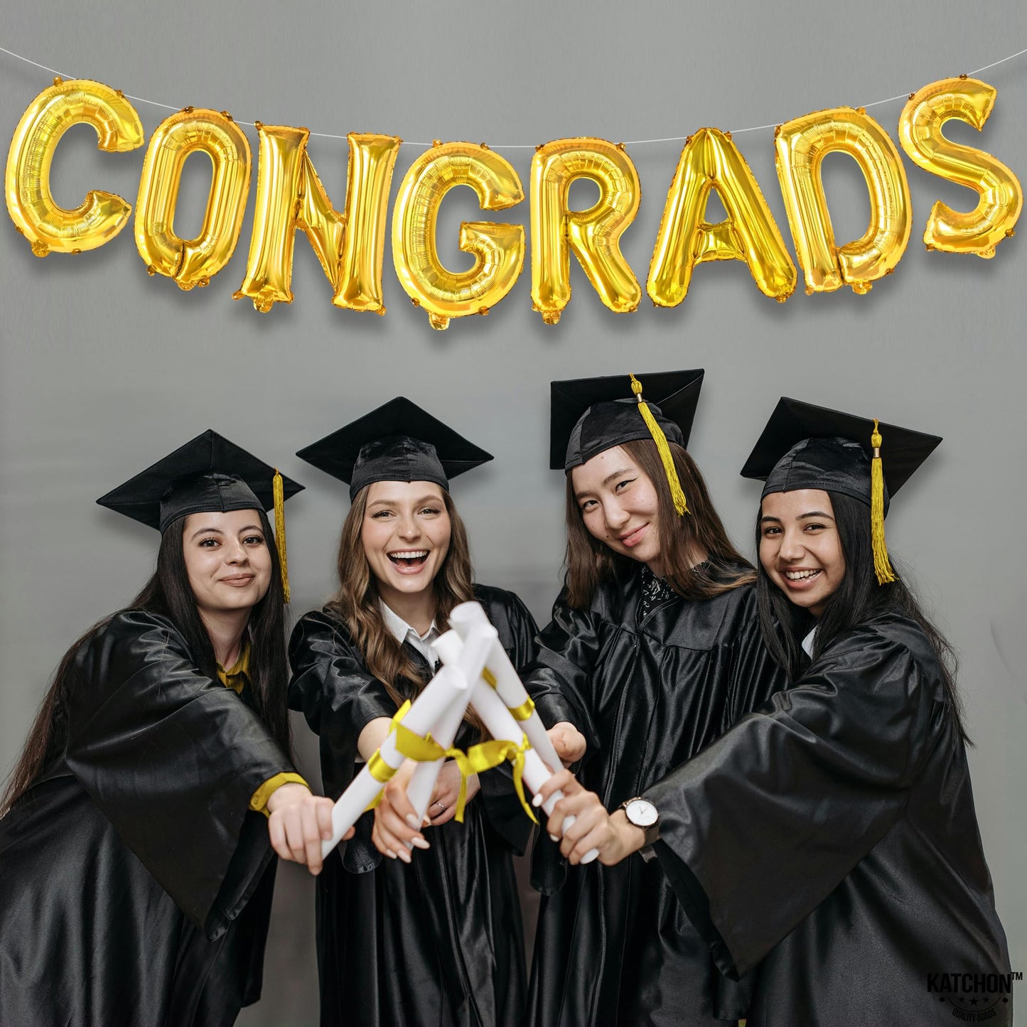 Graduation Decorations 2026 | Gold Congrats Balloons - 16 Inch | Foil Gold Congrats Balloons for 2026 Graduation Decorations | Graduation Balloons Banner | Congratulations Banner - KatchOn