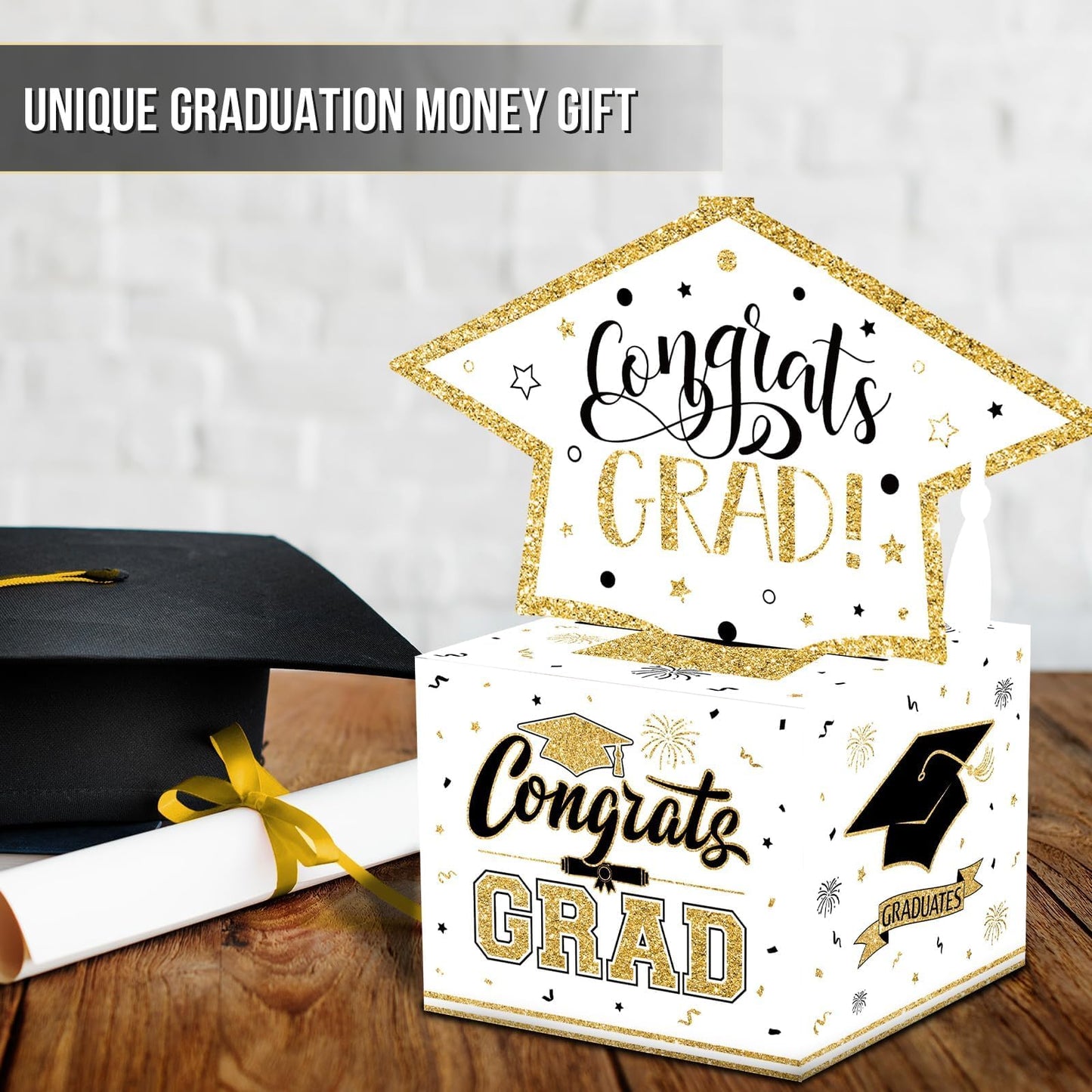 VABAMNA Class of 2026 Graduation Money Box for Cash Gift Pull, Funny Surprise DIY Cash Gift Idea Kit Graduation Money Holder for School Congrats Grad Party Favors, White Gold