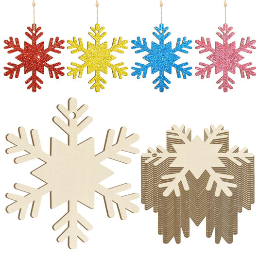 Wooden Christmas Snowflake Ornaments to Paint Christmas Winter Decoration Cutouts Unfinished 24PCS 3.5 inches, DIY Blank Unfinished Christmas Tree Ornament for Home Snowflakes Crafts Hanging