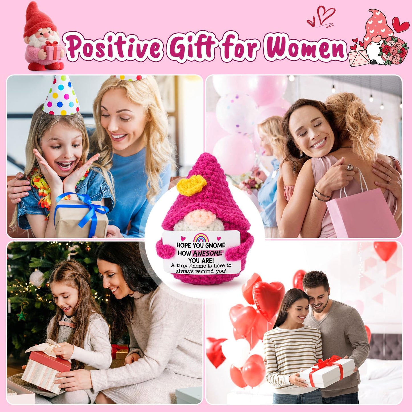 Valentines Gnomes Gifts for Women - Funny Crochet Gnome Valentine's Galentines Day Birthday Inspirational Emotional Positive Support Cheer Gift for Kids Her Teen College Student Best Friend