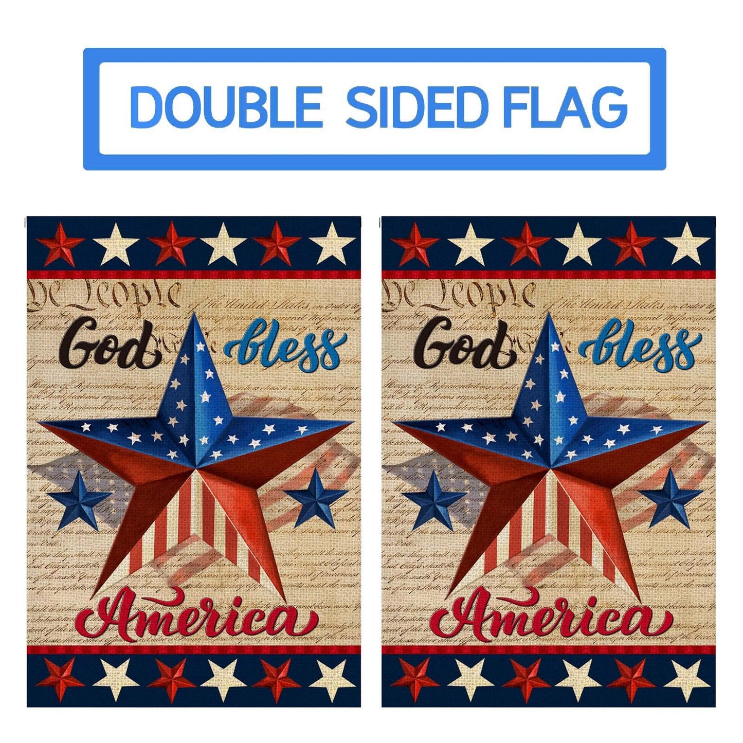 Patriotic God Bless America 4th of July Garden Flag 12 x 18 Inch Vertical Double Sided Blue Red Star Independence Day Memorial Day Yard Outside Décor