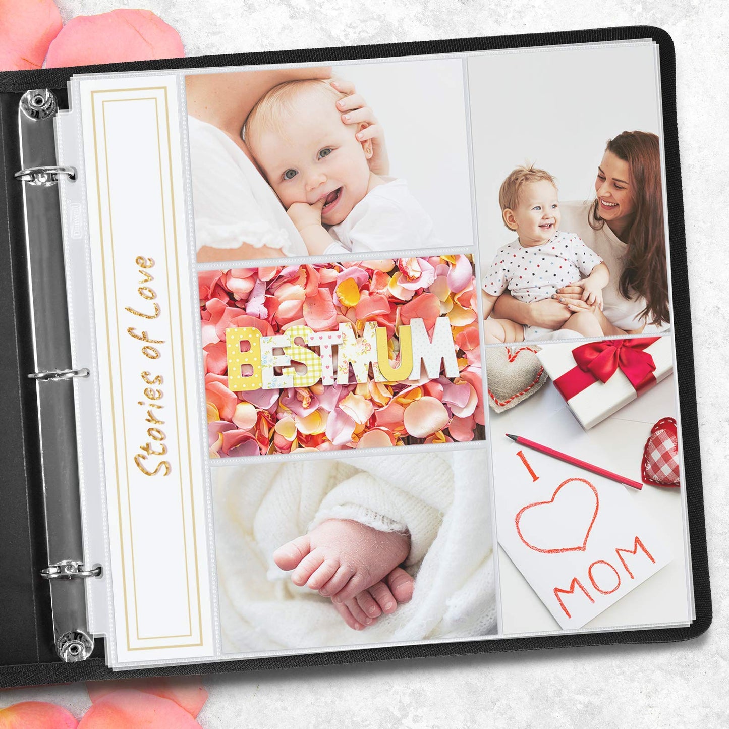 Dunwell 12x12 Photo Album Refill Pages, 25 Pack Holds 250 Photos, 4x6 Photo Sleeves for 3 Ring Binder, Mixed Layout Scrapbook Page Protectors, Acid-Free Poly