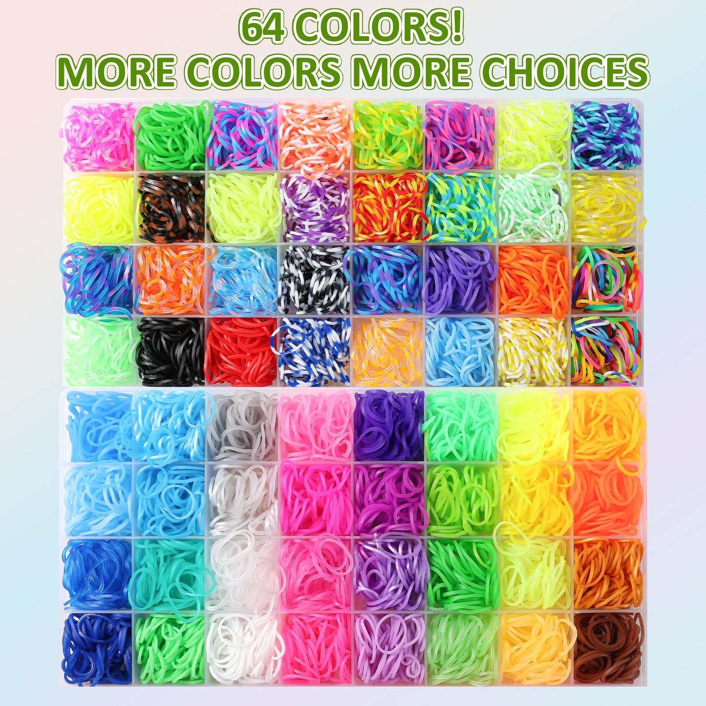 64 Colors Rubber Band Bracelet Kit, Bracelet Making Kit for Art and Craft, Rubberband Bracelets Kit for Kids Ages 6+, Bands Kit Girls Boys Birthday Gift