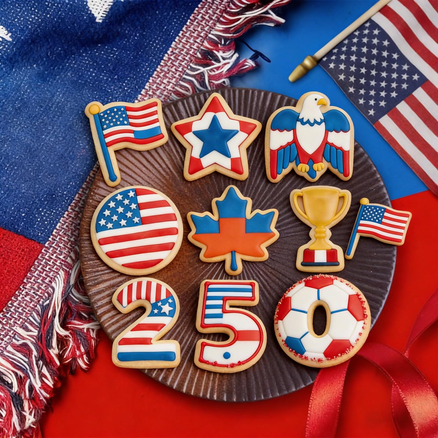JOINBO 9Pcs Patriotic Metal Cookie Cutter Set, 250th Anniversary of Independence Day, 4th of July Baking Molds Star Eagle Flag, Stainless Steel for Holiday Party Baking Supplies