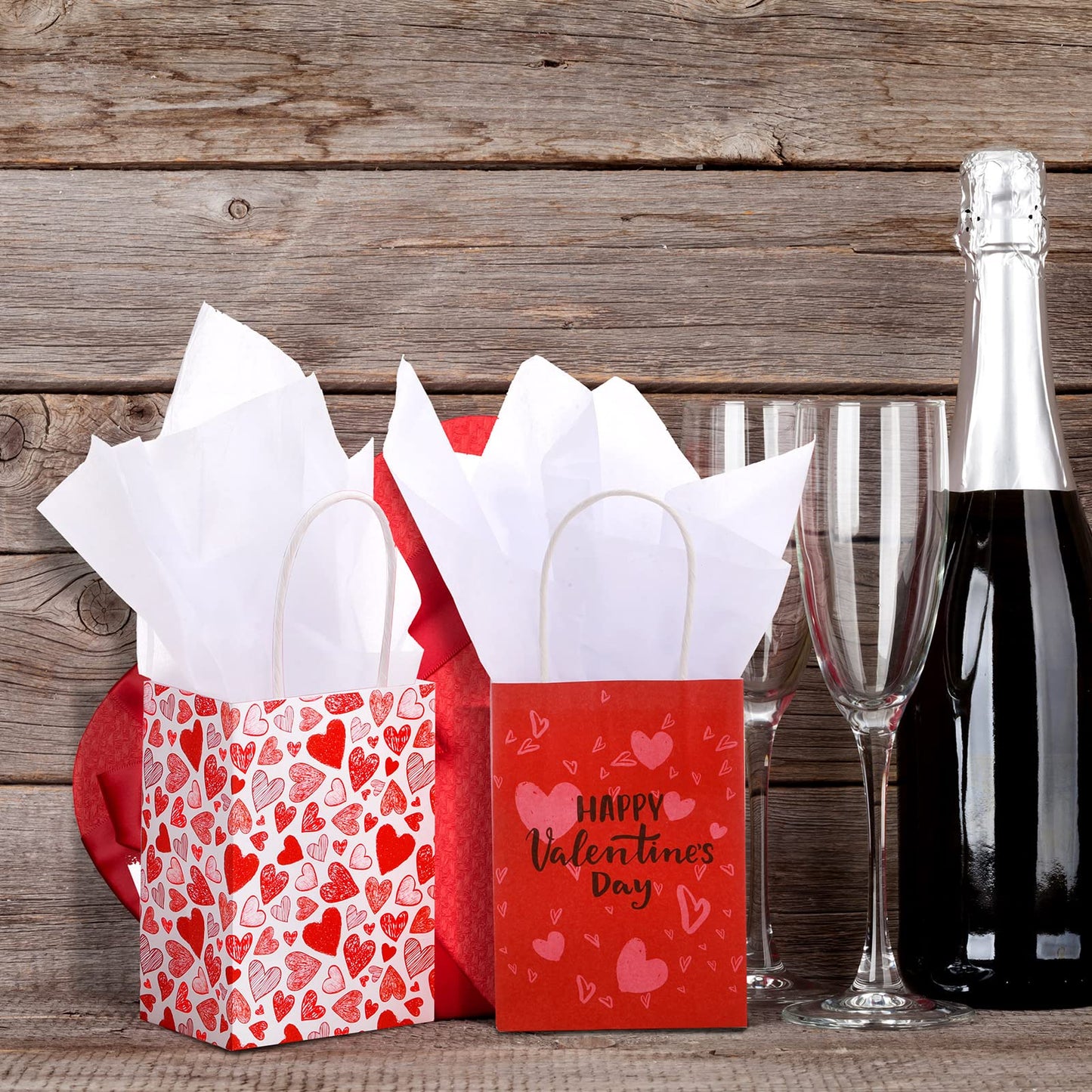 8 Pcs Mini Paper Valentines Day Gift Bags Mini Gift Bags with Handles Bag for Cards, Galentines, Teacher Present, Classroom Party, Wedding Birthday Party Favor (5.5 x 4 x 2.75 Inch)