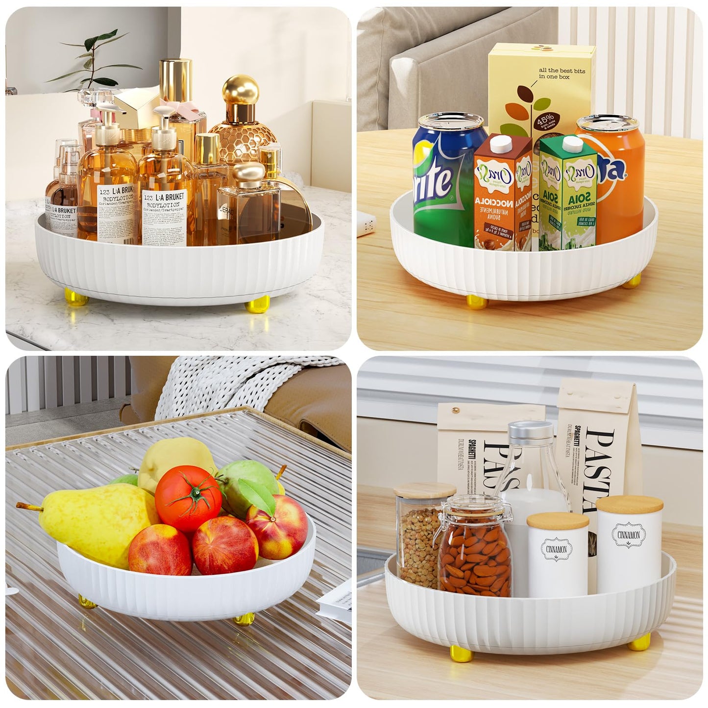 Bathroom Organizers and Storage - 360° Rotating Storage Tray, Lazy Susan Organizer, Cosmetics and Perfume Organizer, Desktop Storage Tray for Cosmetics and Skincare Products, White