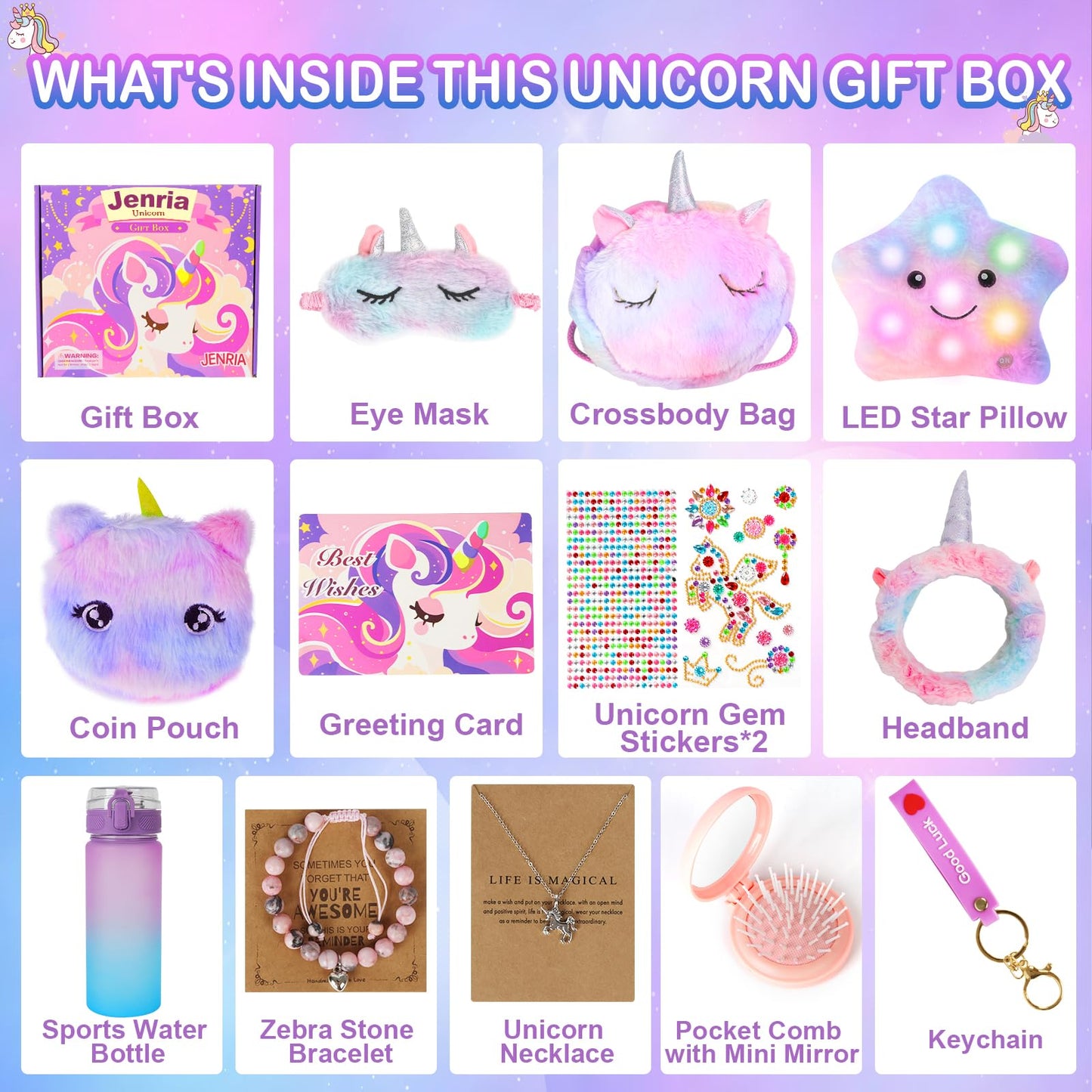 Jenria Unicorn Gift for Girls, Kindergarten Graduation Gifts, Sleepover Birthday Gifts for Girls Age 3 4 5 6 7 8 9 10 Years Old Girl, Gift Ideas, Girls Toys Age 6-8, Unicorn Toys for Daughter, Niece