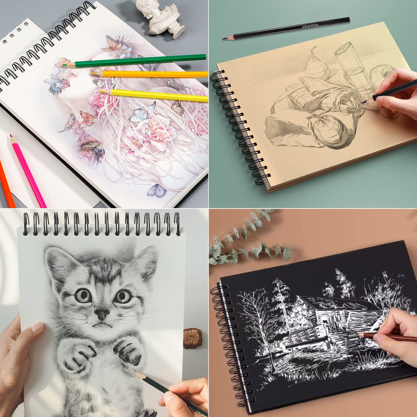 41pcs Sketching Pencil Set Drawing Sketch Kit Graphite Pencils Charcoal Pencils Watercolor Pencils Blending Stumps 50page sketchbook, coloring book, Beginners Artist Teens and Adults