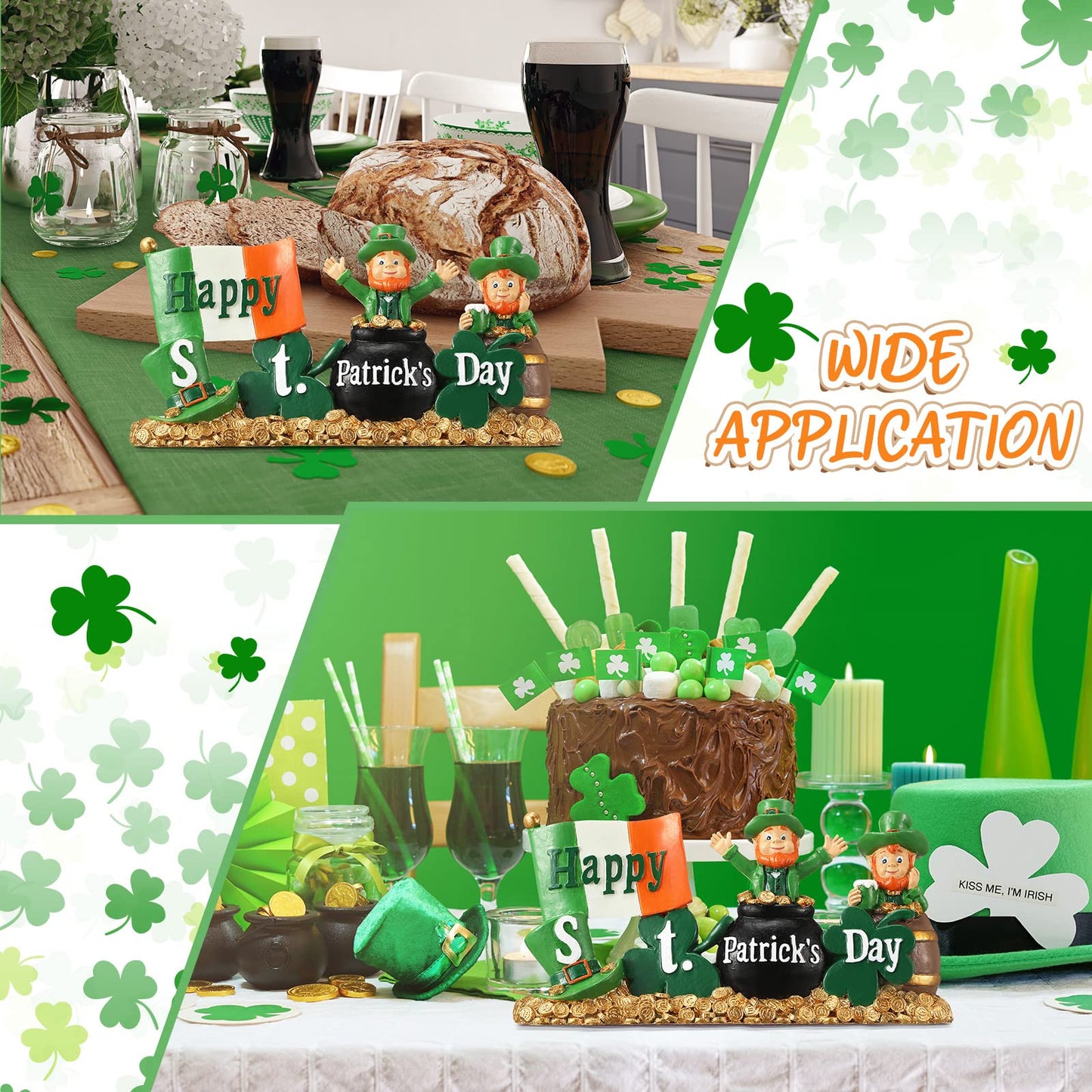 Happy Saint Patrick's Day Leprechaun Figurines Table Decorations Resin Saint Patrick's Day Green Shamrock Decorations Spring Figurines Home Decor for Household Office