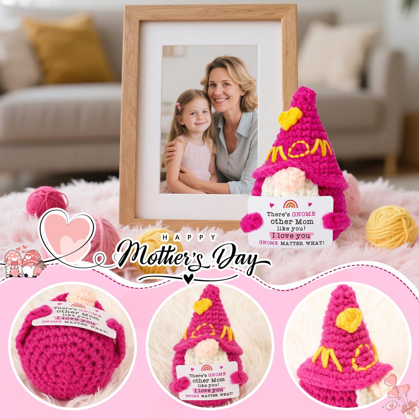 XgiftCreat Mom Gifts for Mothers Day - Funny Mother's Day Birthday Easter Basket Gnome Gift for Mom from Daughter Son, Cute Crochet Gnomes for Mother Mama Mommy I Love You Christmas Stocking Stuffers