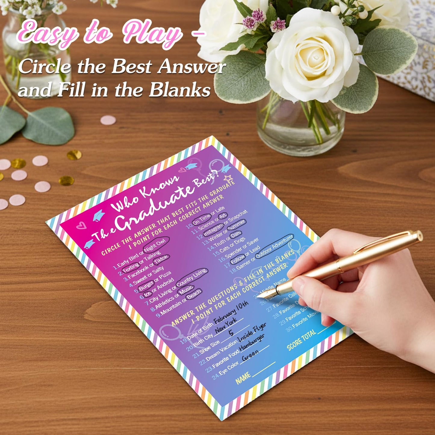 FaCraft 36PCS Who Knows Graduate Best Game Cards - Class of 2026 Graduation Party Games for Guests Funny Graduation Activities for High School & College Grad Parties Rainbow Design Party Supplies