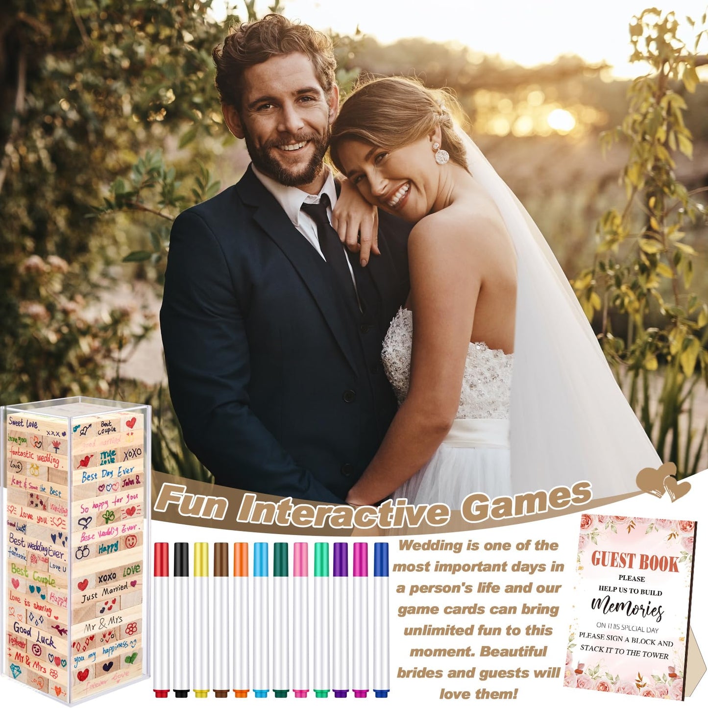 80 Pcs Wedding Guest Book Alternative Wooden Block Guest Book for Wedding Sign in Bridal Shower Decoration Wooden Block Bridal Shower Game for Sign in, Reception(Floral)