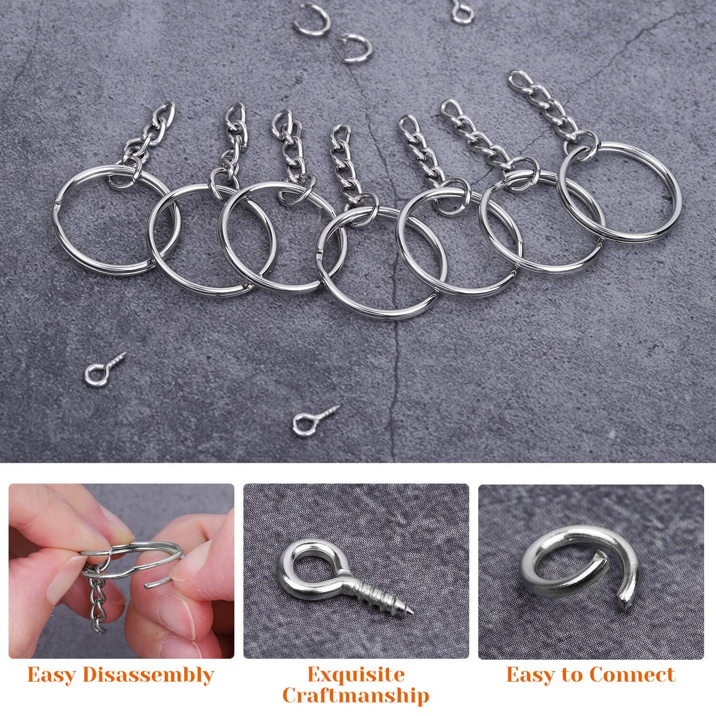 Audab 360Pcs Keychain Bulk, 120Pcs Keychain Rings with Chain and Open Jump Ring with Screw Eye Pins for Crafts and Jewelry Making