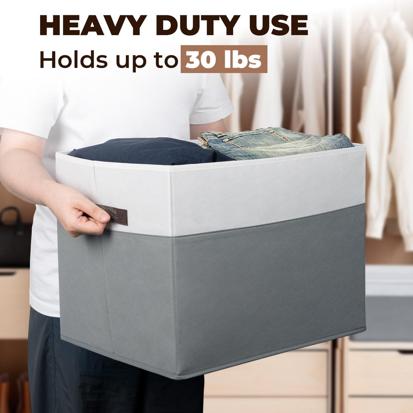 Criusia Extra Large Storage Bins 4 Pack - 16x12in Closet Organizers and Storage Baskets for Organizing Clothes Toy Blanket - Fabric Storage Cubes Containers for Shelves - All Room Organization