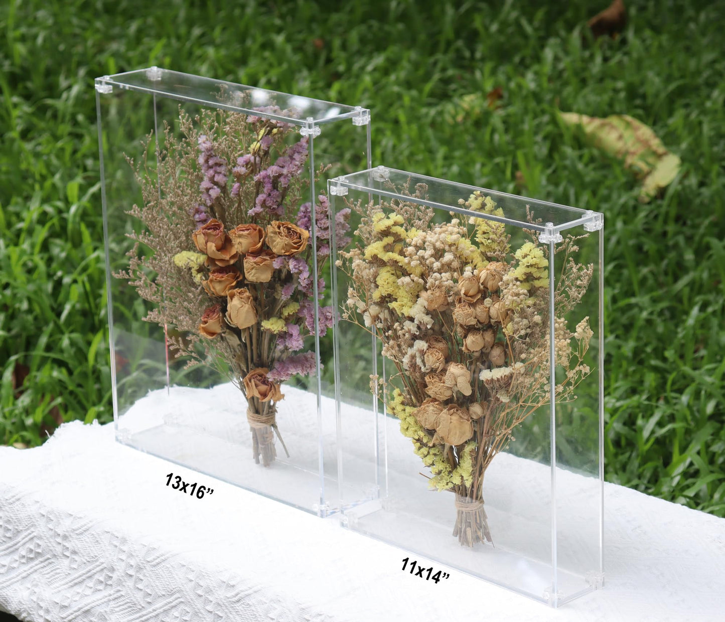 MarccTipton 13x16 Acrylic Shadow Box, Assemble Display Case, DIY Tabletop/Wall Mount Display Frame, All Clear Memory Box for Dried Flowers/Kids Room/Birthday/Wedding/Party(13x16x3”, Assemble Frame)