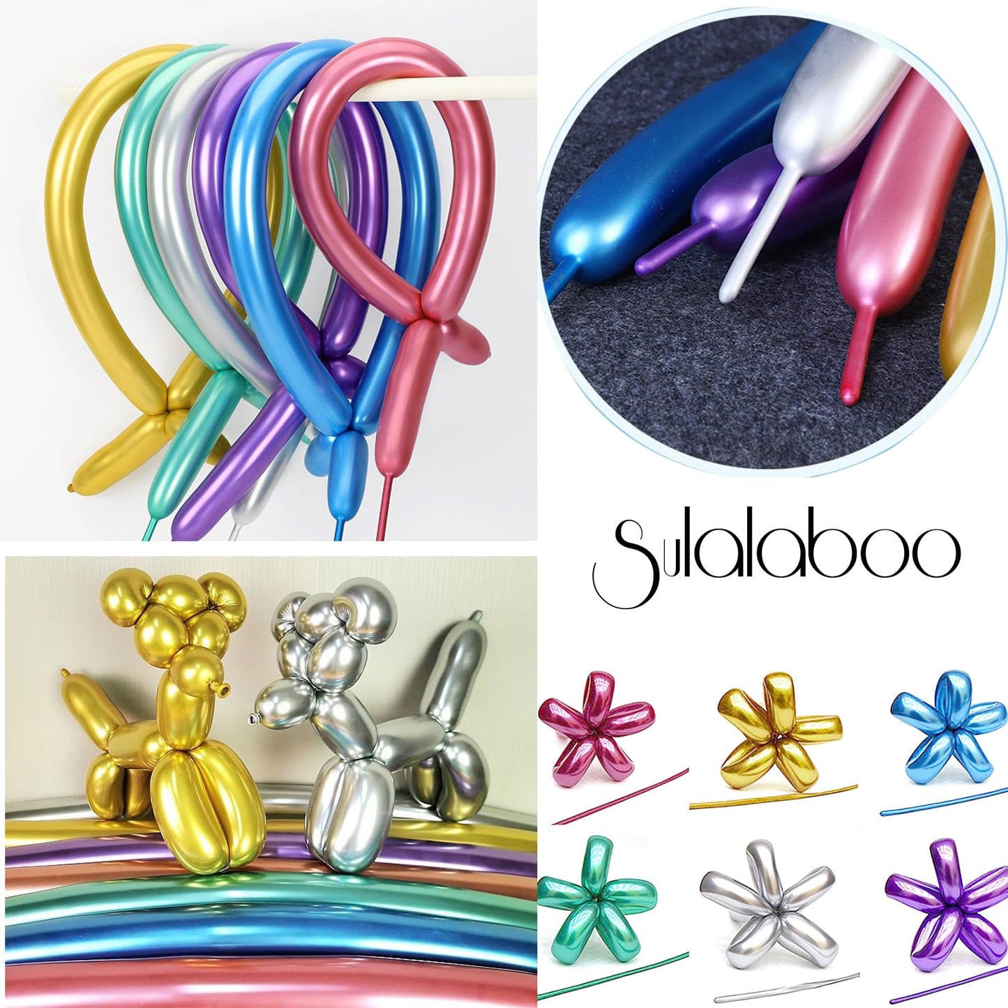SULALABOO 260 Balloons Gold Metallic 100PCS Latex Long Shiny Balloon to Twisting Flowers Animals for Birthday Party Anniversary Wedding or Other Party Events and Festivals DIY