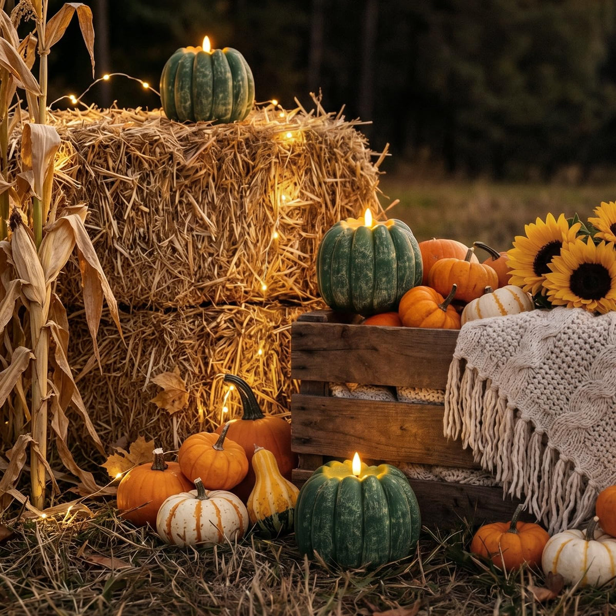 Fall Decor, Fall Decorations for Home - Flameless Pumpkin Candle, Green