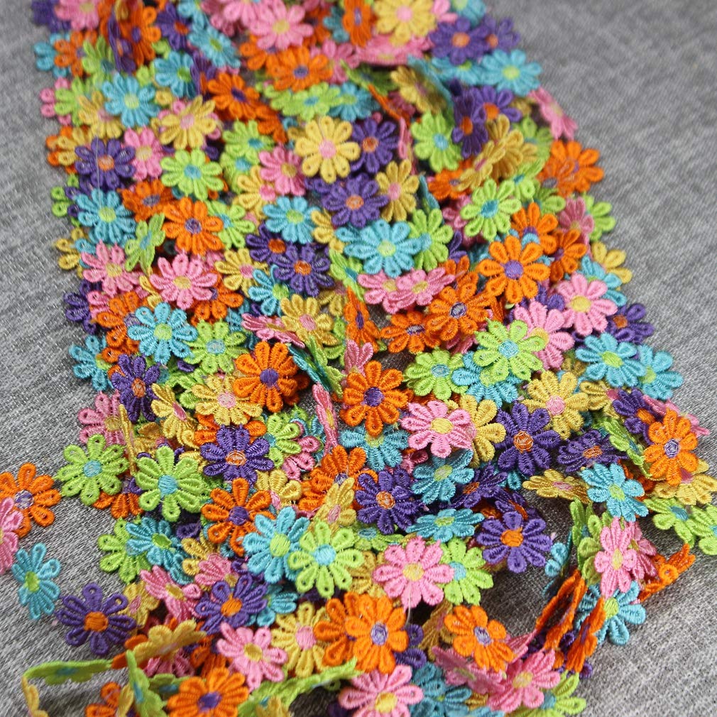IDONGCAI Colorful Daisy Flower Lace Trim Knitting Wedding Embroidered DIY Handmade Patchwork Ribbon Sewing Supplies Crafts 2.5CM Wide 7Yards/Lot