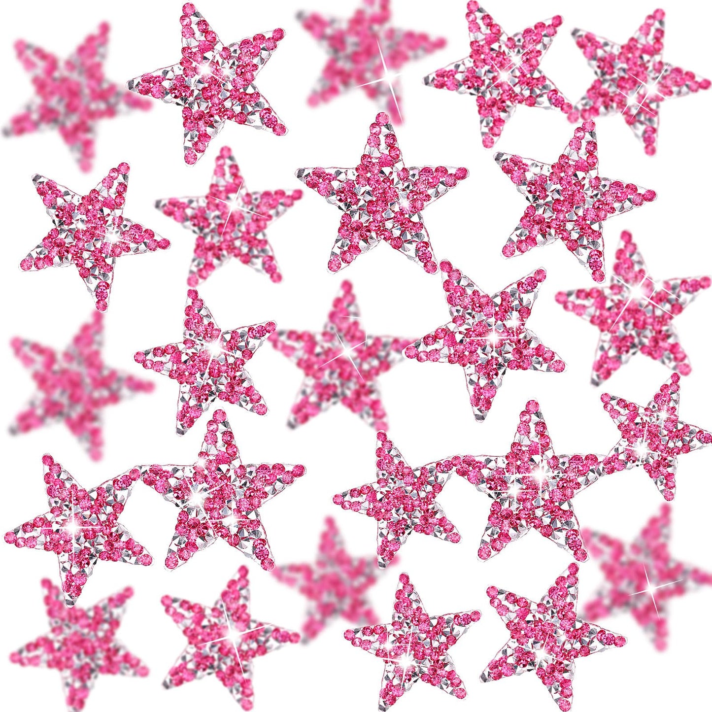 Syhood 24 Pcs Star Patches Iron on Rhinestone Adhesive Sequin Glitter Star Patches Appliques for Graduation Holiday Wedding Clothing Jeans Repair Decors(1.57 Inch,Deep Rose Red)