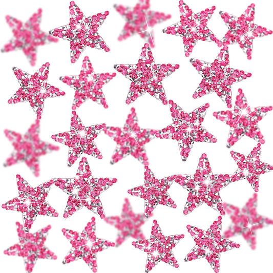 Syhood 24 Pcs Star Patches Iron on Rhinestone Adhesive Sequin Glitter Star Patches Appliques for Graduation Holiday Wedding Clothing Jeans Repair Decors(1.57 Inch,Deep Rose Red)
