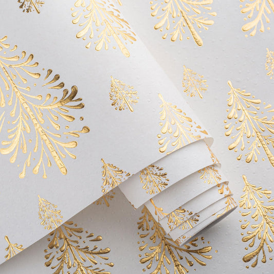 Kraft Christmas Wrapping Paper,White Gold 3D Embossed Foil Christmas Tree with Woodlands Wrap Paper for Holiday, Party,Celebration, New Year (17 Inch X 32.8 Feet)