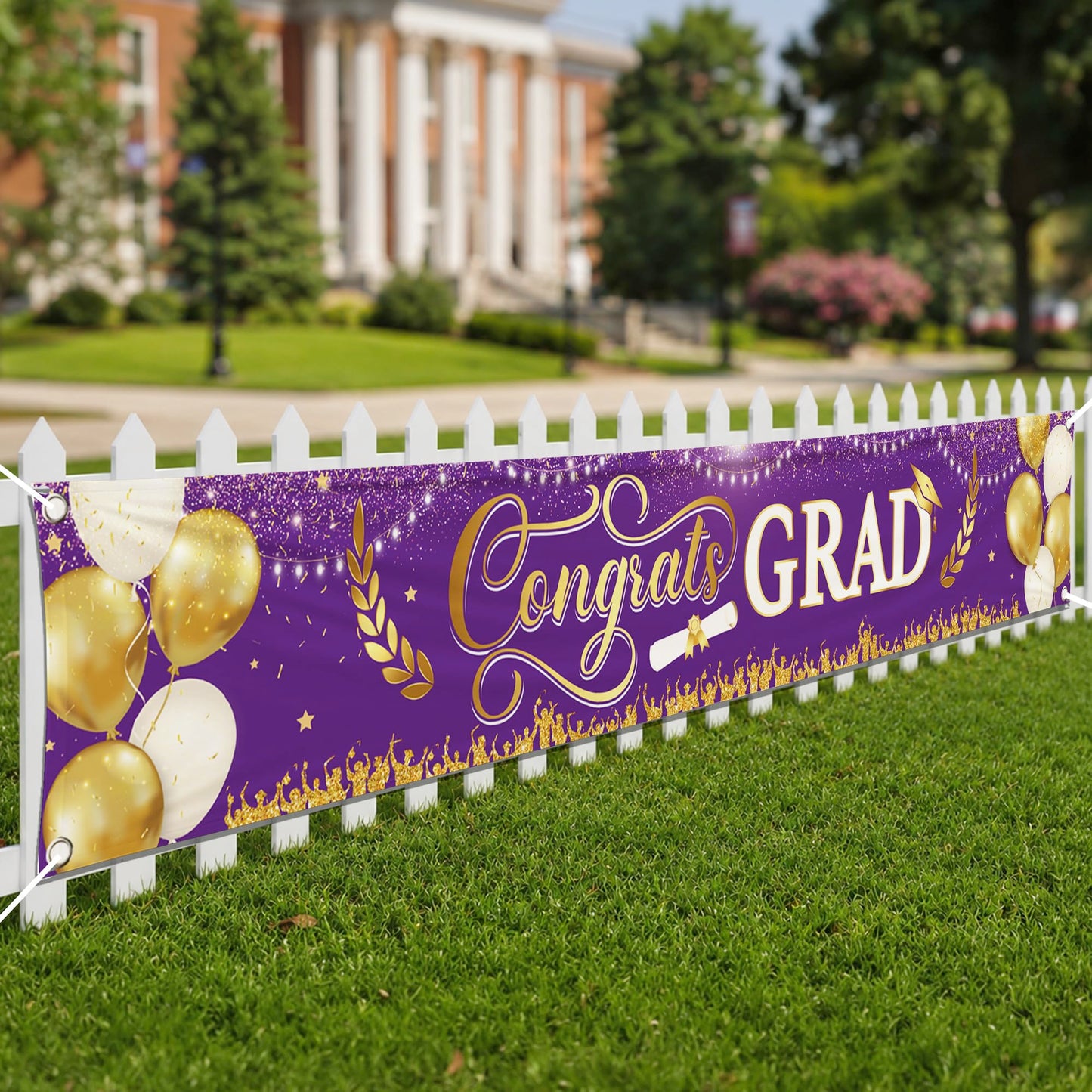 KatchOn, Xtralarge Purple and Gold Congrats Grad Banner - 120x20 Inch | Purple and Gold Graduation Yard Banner for Outdoor Graduation Decorations 2026 | 2026 Graduation Party Decorations