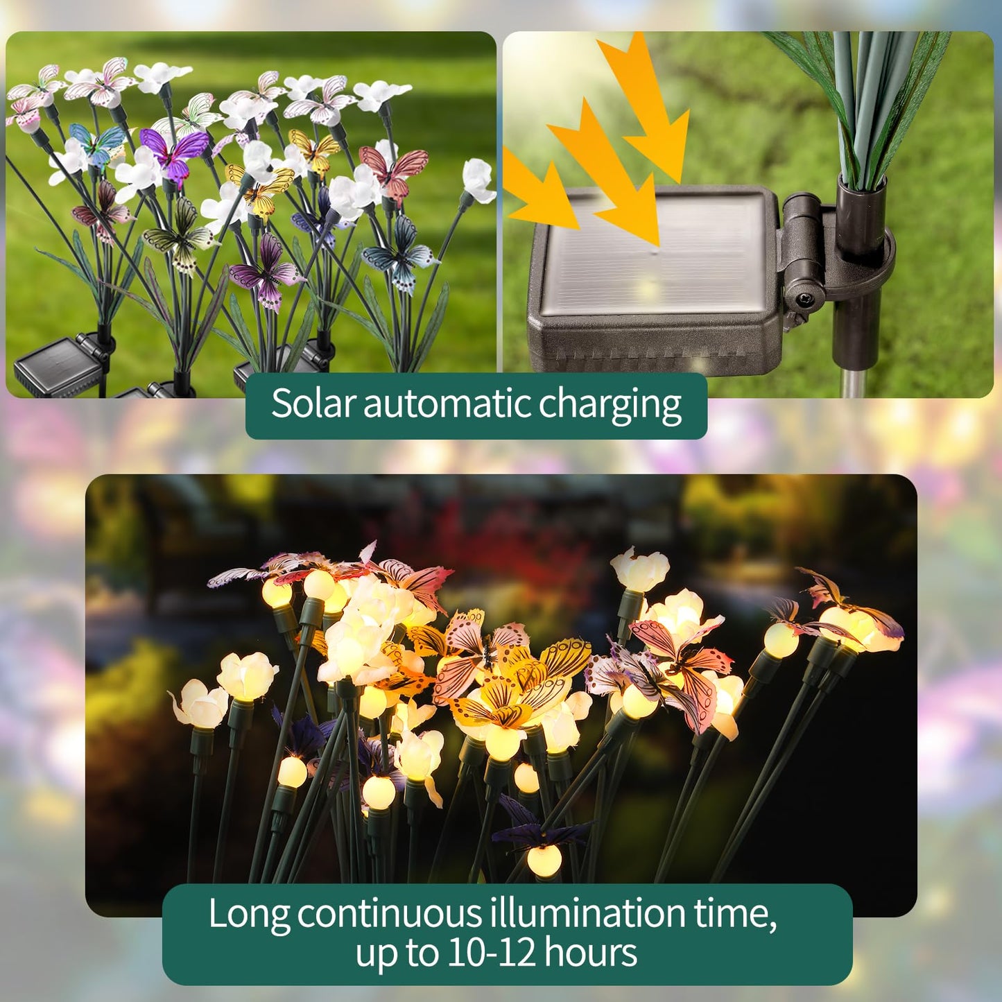FENSAN Solar Garden Lights, Solar Lights Outdoor Garden, Garden Lights Solar Powered, Decor for Garden, Yard, Patio, Pathway, IP65 Waterproof, Solar Butterfly Lights Outdoor (2 Pack)