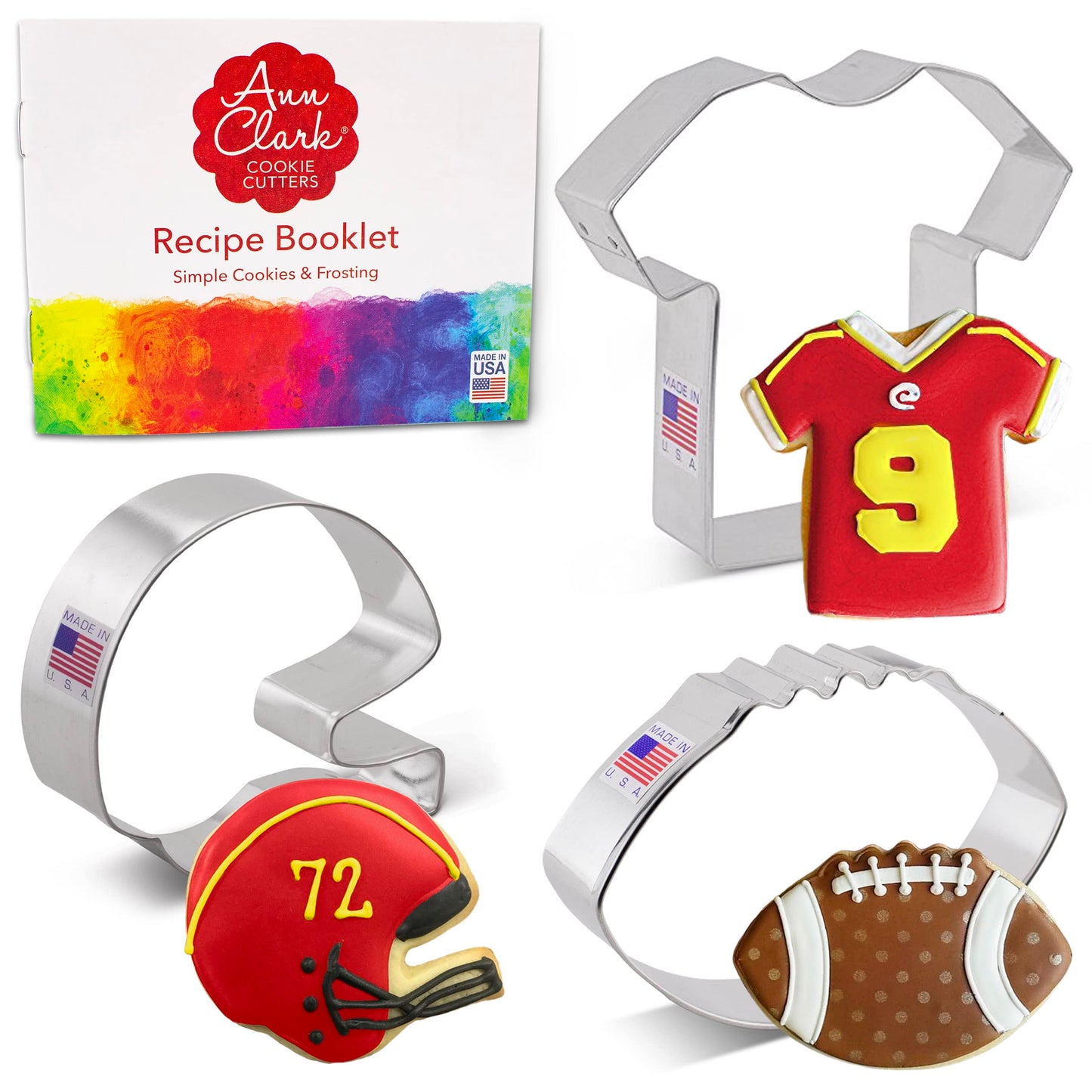 Football Cookie Cutters 3-Pc Set Made in the USA by Ann Clark, Football, Helmet, Jersey