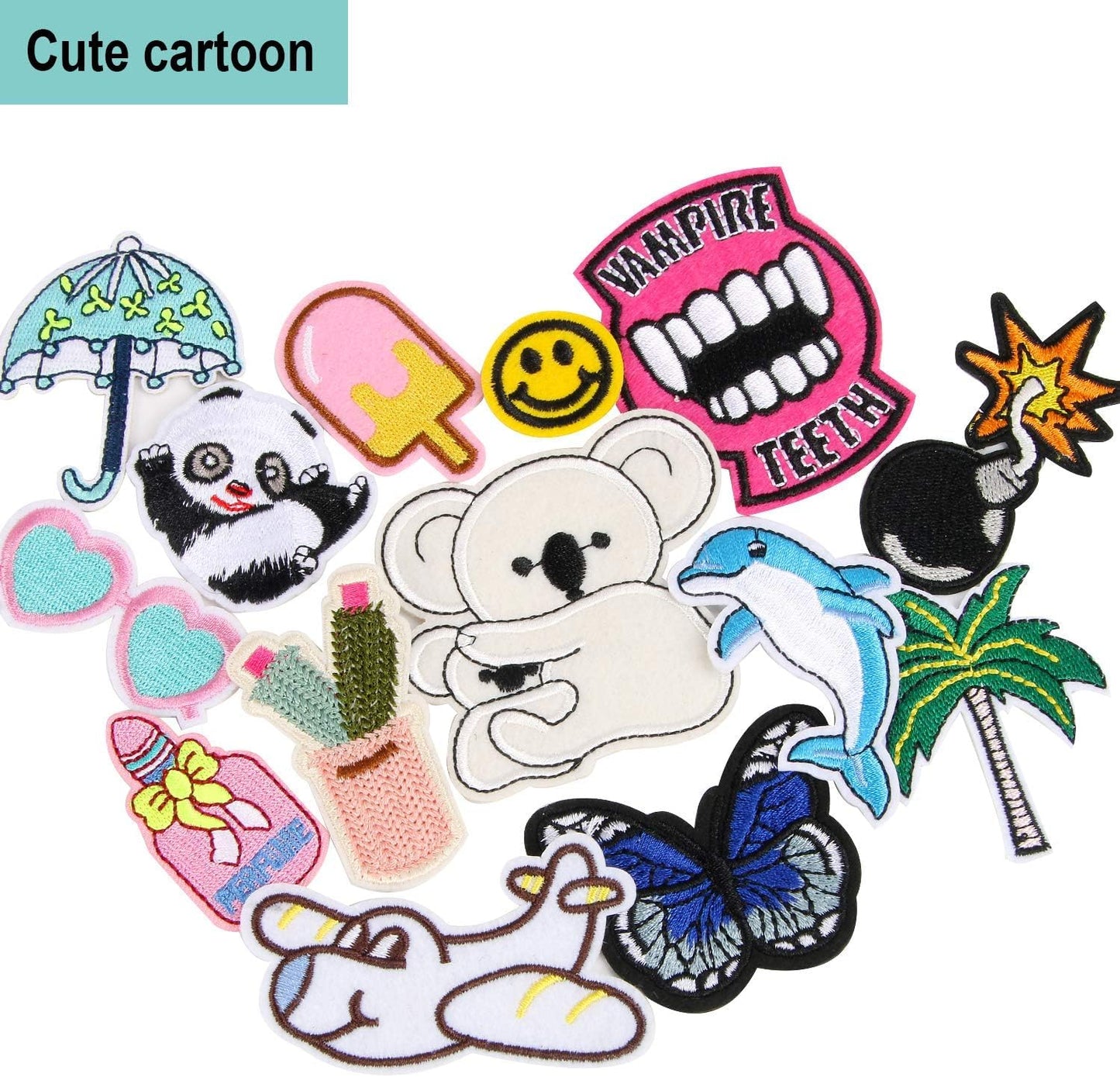AUGSUN 36pcs Random Assorted Styles Embroidered Iron on Patches DIY Sew Applique Repair Patch Sew on Patches for Backpacks Pants Clothes Jeans Jackets Hat