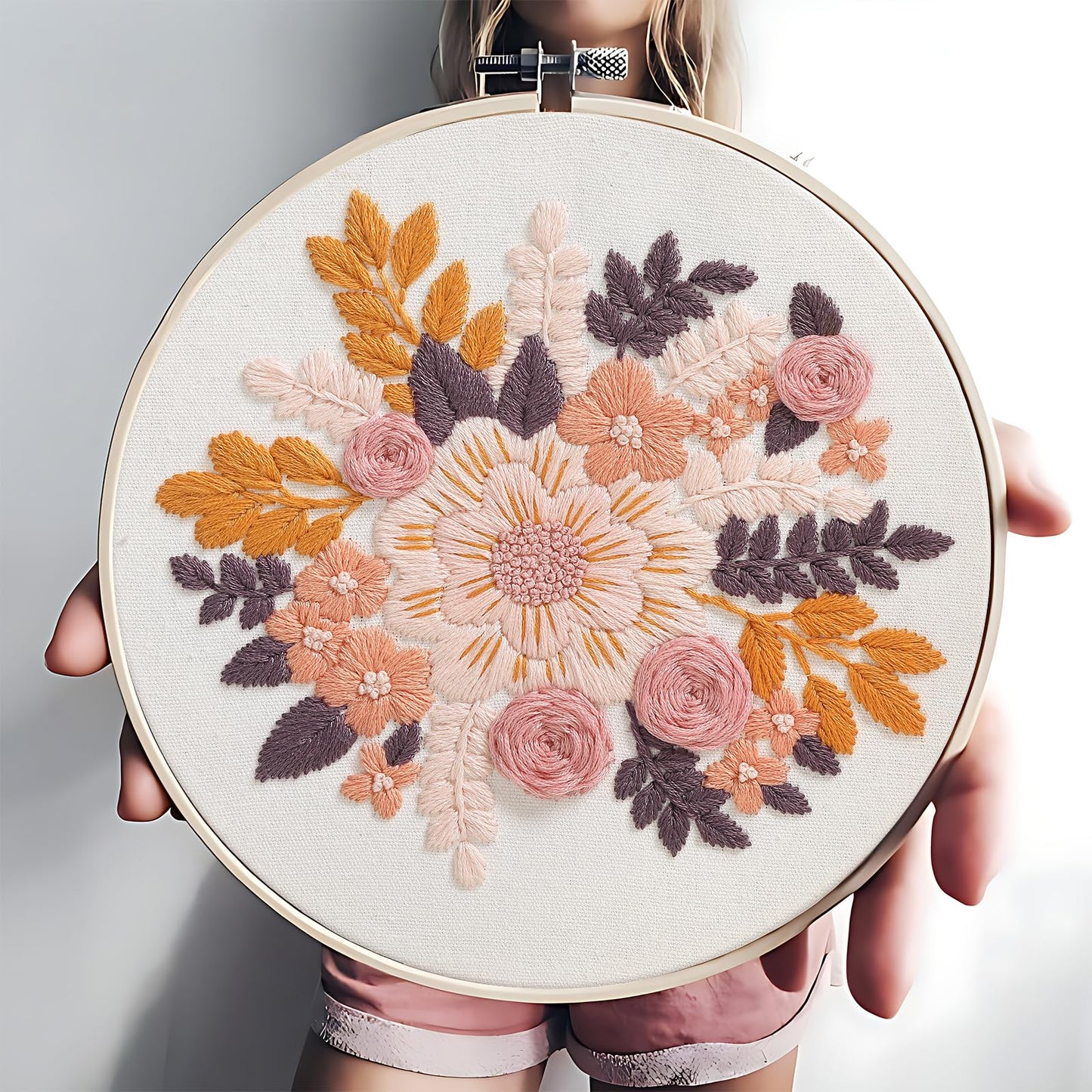 Embroidery Kit for Beginners, 3 Sets Stamped Cross Stitch Kits for Beginner, Floral Pattern Embroidery Starter Kits for Adults with Embroidery Hoop Instructions Threads and Needles Scissors