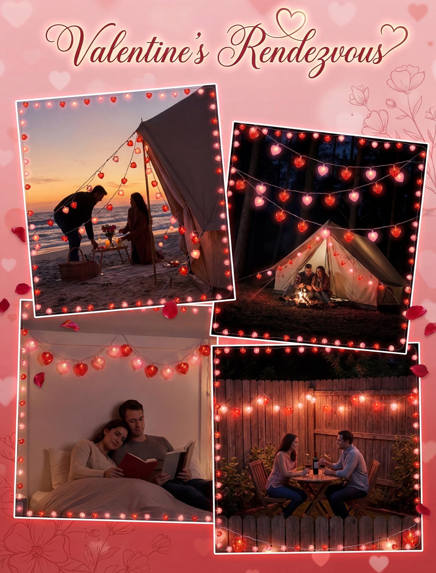 8.5 Ft Heart String Lights, Valentines Day Decorations Lights with 10 LED Glitter Red Pink Heart Lights, Plug in Fairy String Lights for Wedding Anniversary Party Valentine's Day