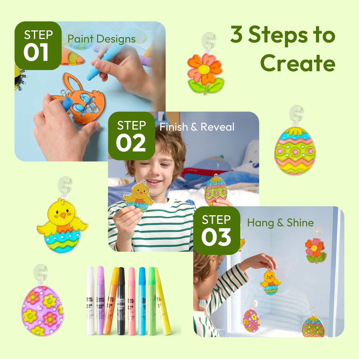 18 Pcs Easter Suncatchers Crafts Set, Suncatcher Window Art Craft Kit for Kids Art & Home School Activities Party Favor Easter Party Supplies
