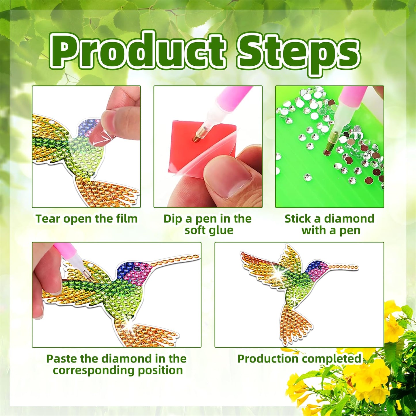 JeCuiK 6 Pcs Diamond Painting Wind Chimes Rhinestone Hummingbird Diamond Art Suncatcher Double Sided 5D DIY Diamond Painting Kits for Adults Christmas Ornament Best Gifts for Mom