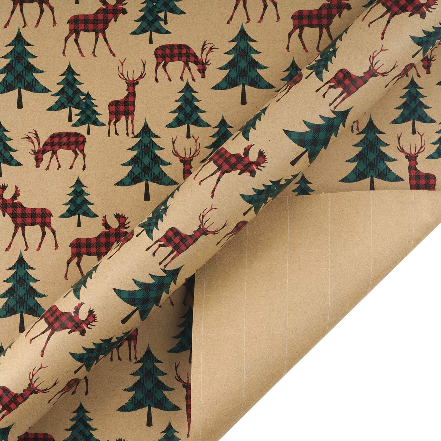 Christmas Wrapping Paper, Kraft Paper - Red and Green Plaids Style Designs - 4 Rolls - 30 inches x 10 feet per Roll