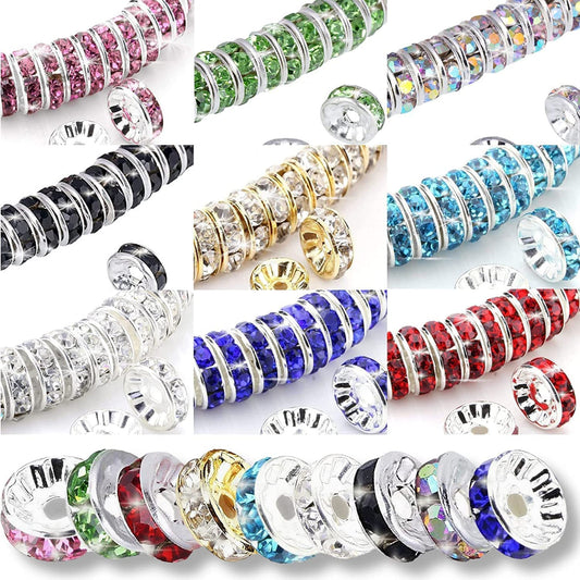 1080Pcs 8mm Rhinestone Spacer Beads, Crystal Glass Beads, Spacer Beads for Jewelry Making, Beads for Jewelry Making Necklaces, Bracelet Pendants, 9 Colors