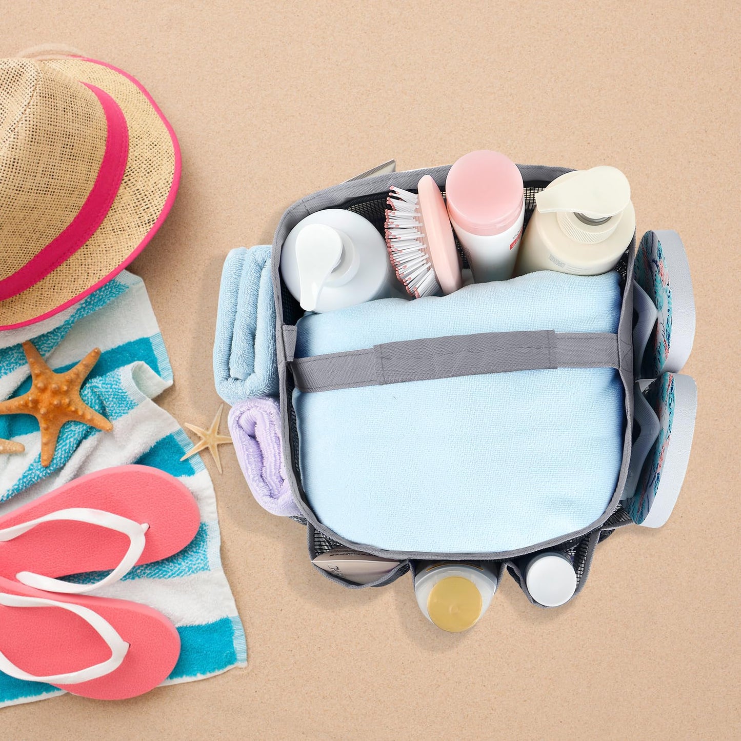 Mesh Shower Caddy Portable for College Dorm Room Essentials with 8 Pockets, Hanging Shower Caddy Dorm Basket, Quick Dry Shower Bag for Bathroom