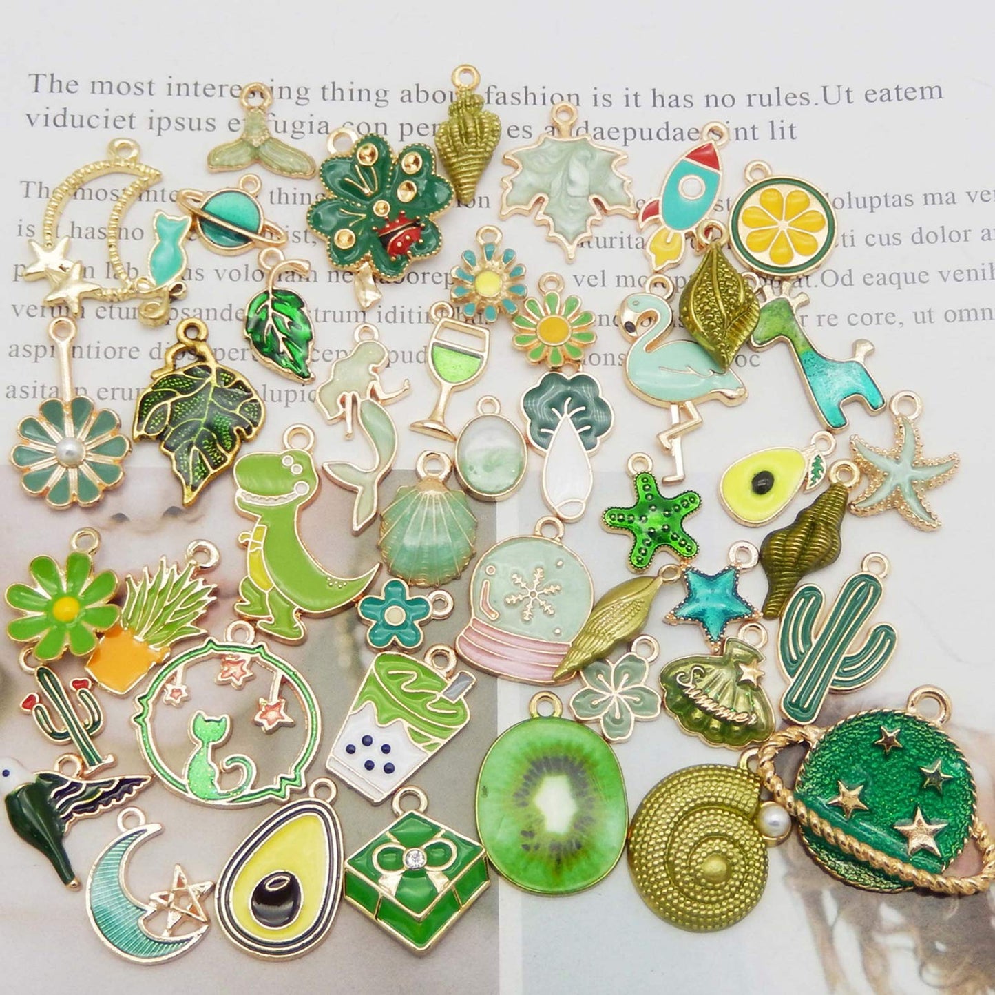 Julie Wang 30pcs Mixed Enamel Green Theme Charms Pendants for Jewelry Making Bulk lot Necklace Earrings Bracelet Craft Findings