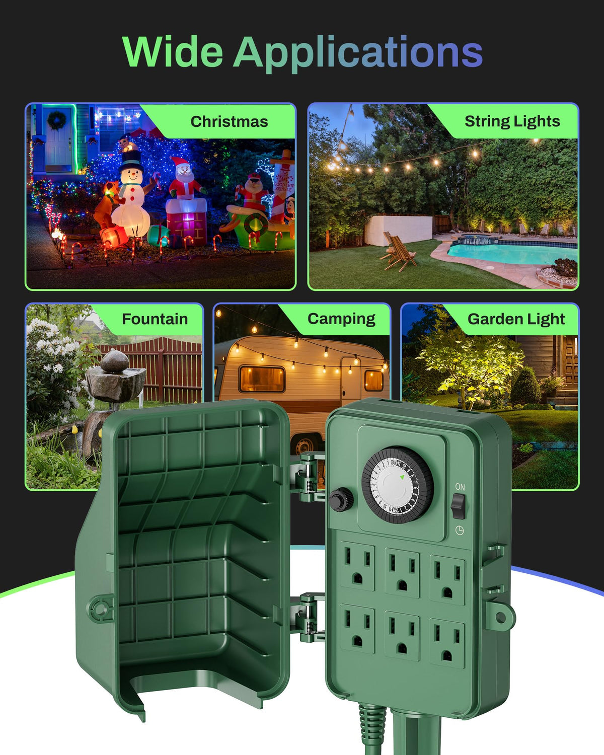 BN-LINK Outdoor Power Stake Timer, 24-Hour Mechanical Timer, 6 Outlets