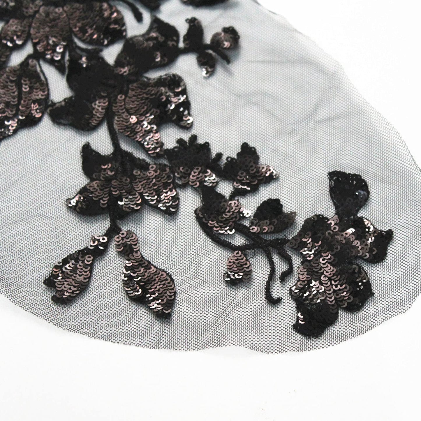 SUNMOVE Embroidery Sequin Lace Applique Sewing Flower Fabric Collar Patch for Wedding Gown Dress Bridal DIY Crafts(Black)