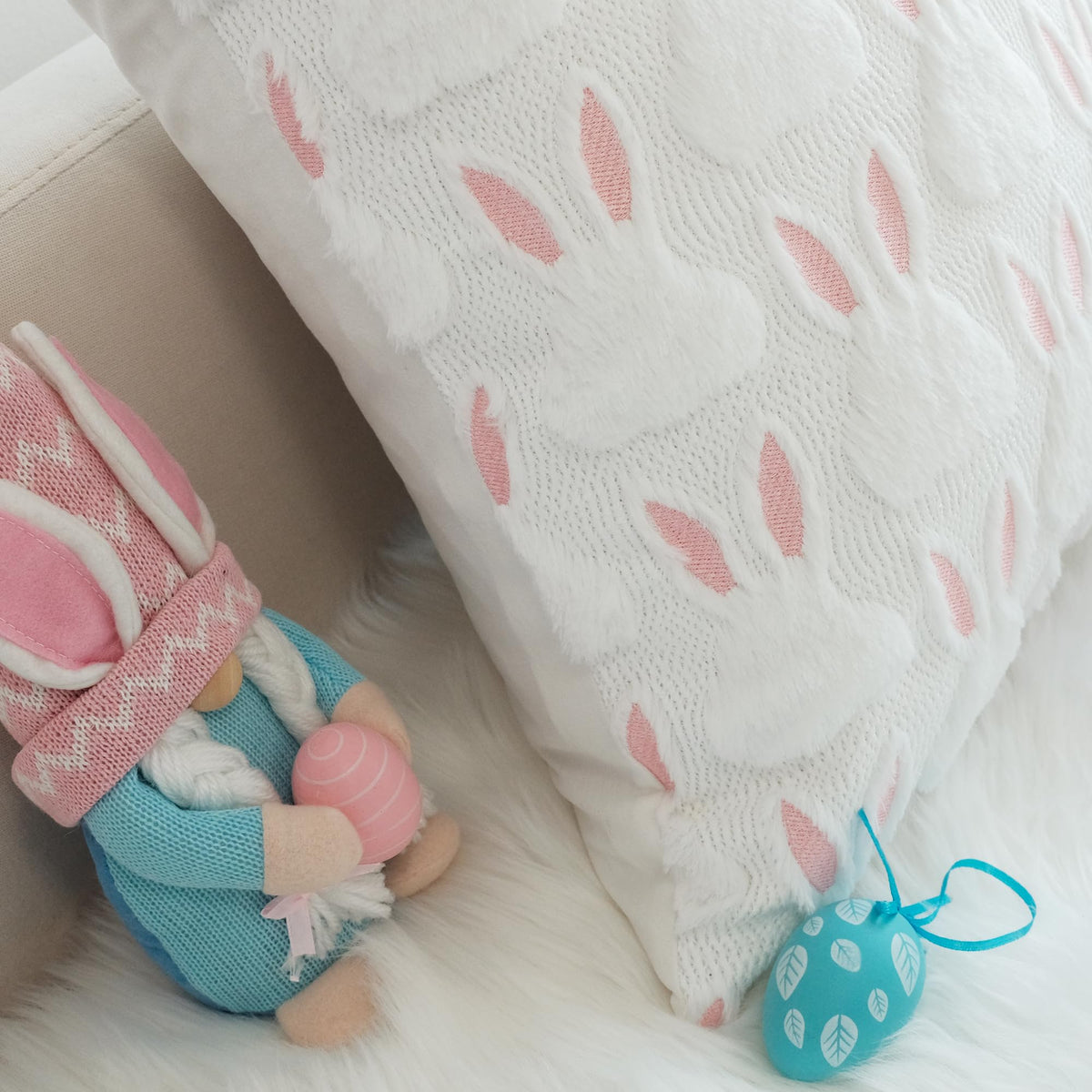 JOJUSIS Decorative Pillow Covers Pack of 4 Throw Pillowcases Faux Fur Couch Cushion Easter Rabbit 18" x 18"