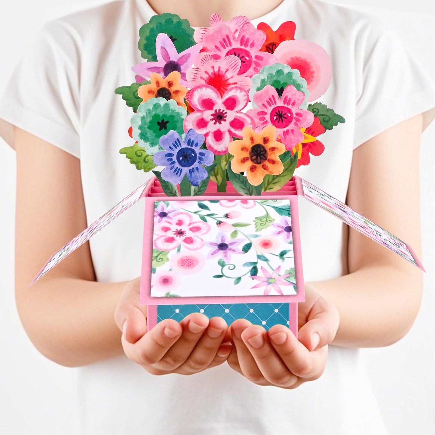 Giiffu 3D Flower Pop Up Card, Watercolor Floral Greeting Cards with Envelope & Notecard; Mothers Day Gift for Mom, Wife, Grandma, Women, Birthday, Thank You, All Occasions
