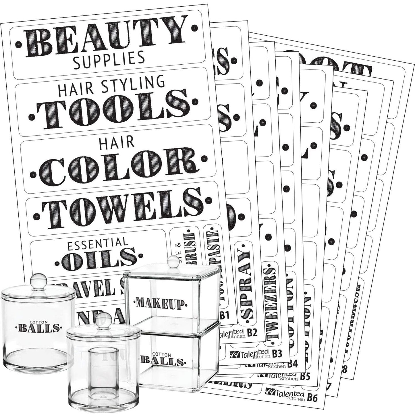Talented Kitchen Farmhouse Bathroom Beauty Organization Labels -72 Bathroom & Makeup Organization Preprinted Sticker. Water Resistant, Canister Labels. Jar Decals Bath Storage (Set of 72 - Bathroom)