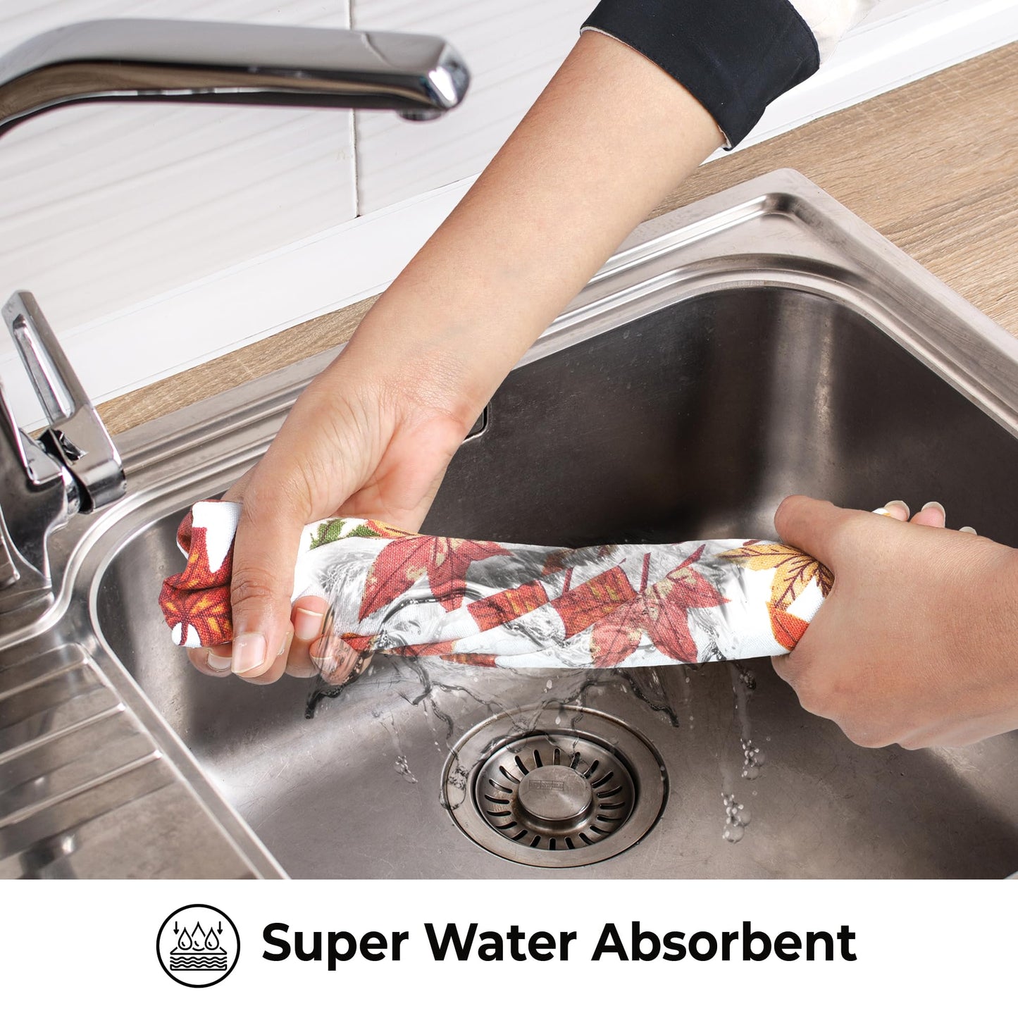 Urban Villa Fall Kitchen Towels Harvest Leaves Print Dish Towels Set of 6 20" X30” 100% Cotton Highly Absorbent Quick Drying Dish Cloths & Dish Towels Thanks Giving Tea Towels with Hanging Loop