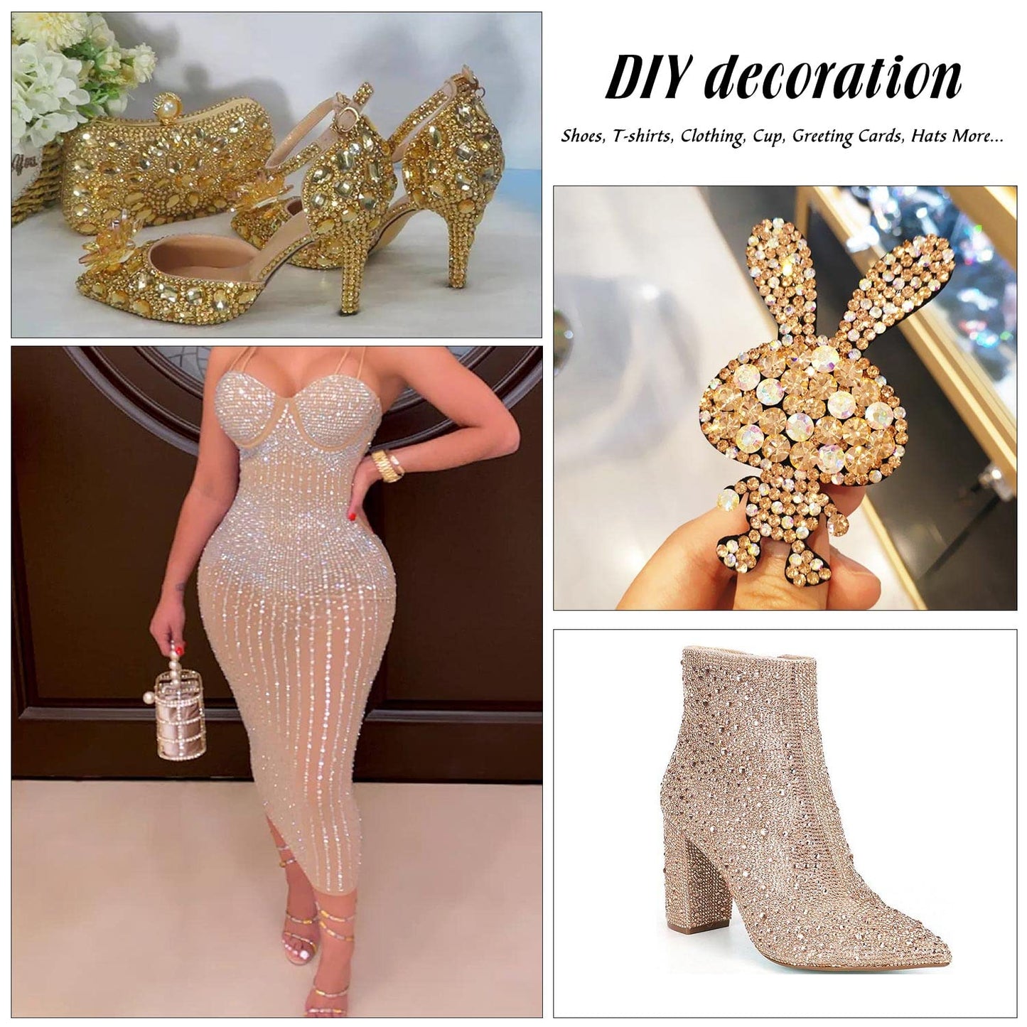 MEIBITE 6796PCS Champagne Hotfix Rhinestones Crystal Stones Glass for Fabric Clothes Shirts Sparkly Flat Back Round with Tweezers and Picking Pen (SS6~SS30 Set)