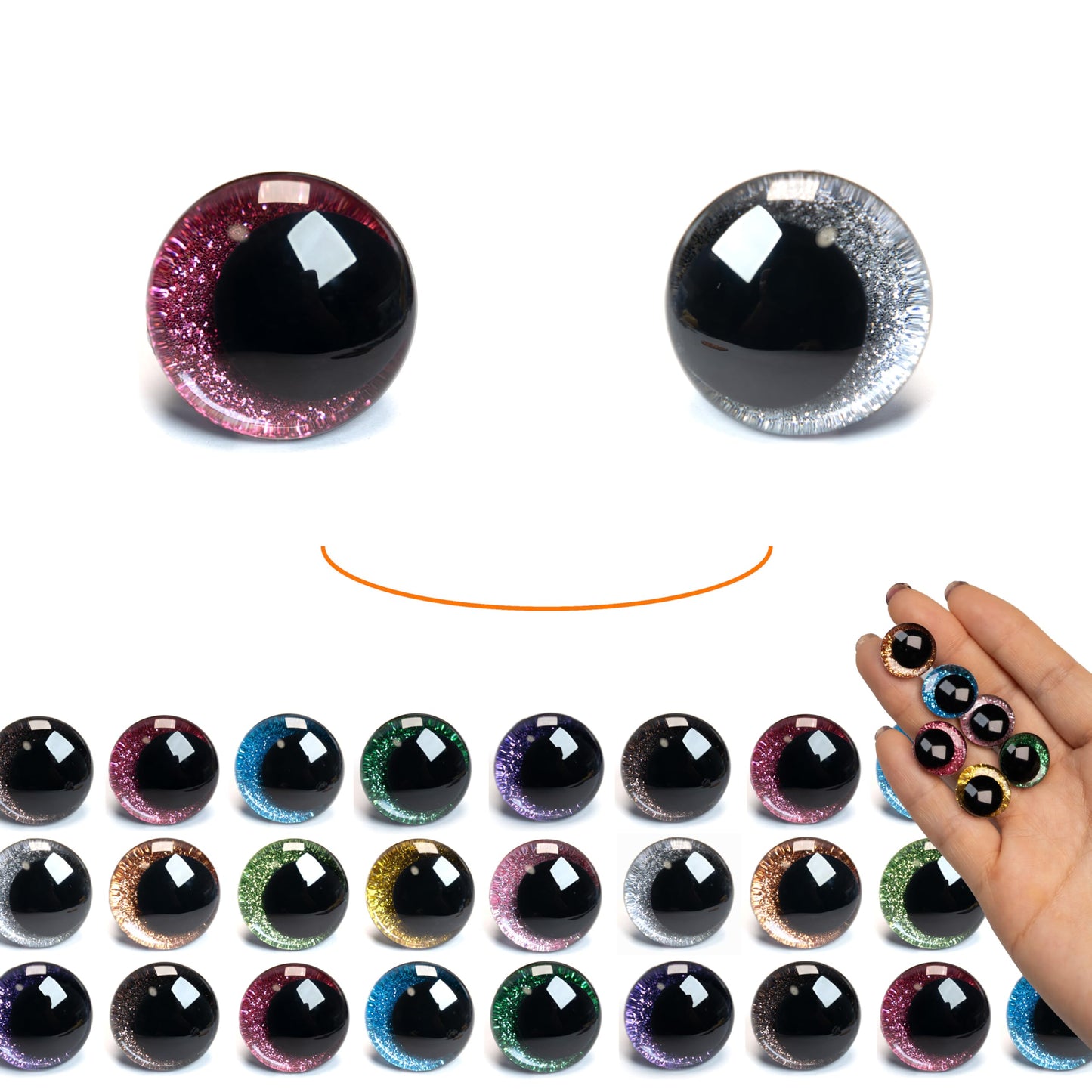 SEVENSUN 16mm Sparkling Off-Centered Glitter Safety Eyes, 3D Moon Glitter Eyes with Washers, Doll Making Stuffed Craft Crochet Safety Eyes for Crocheting Amigurumi