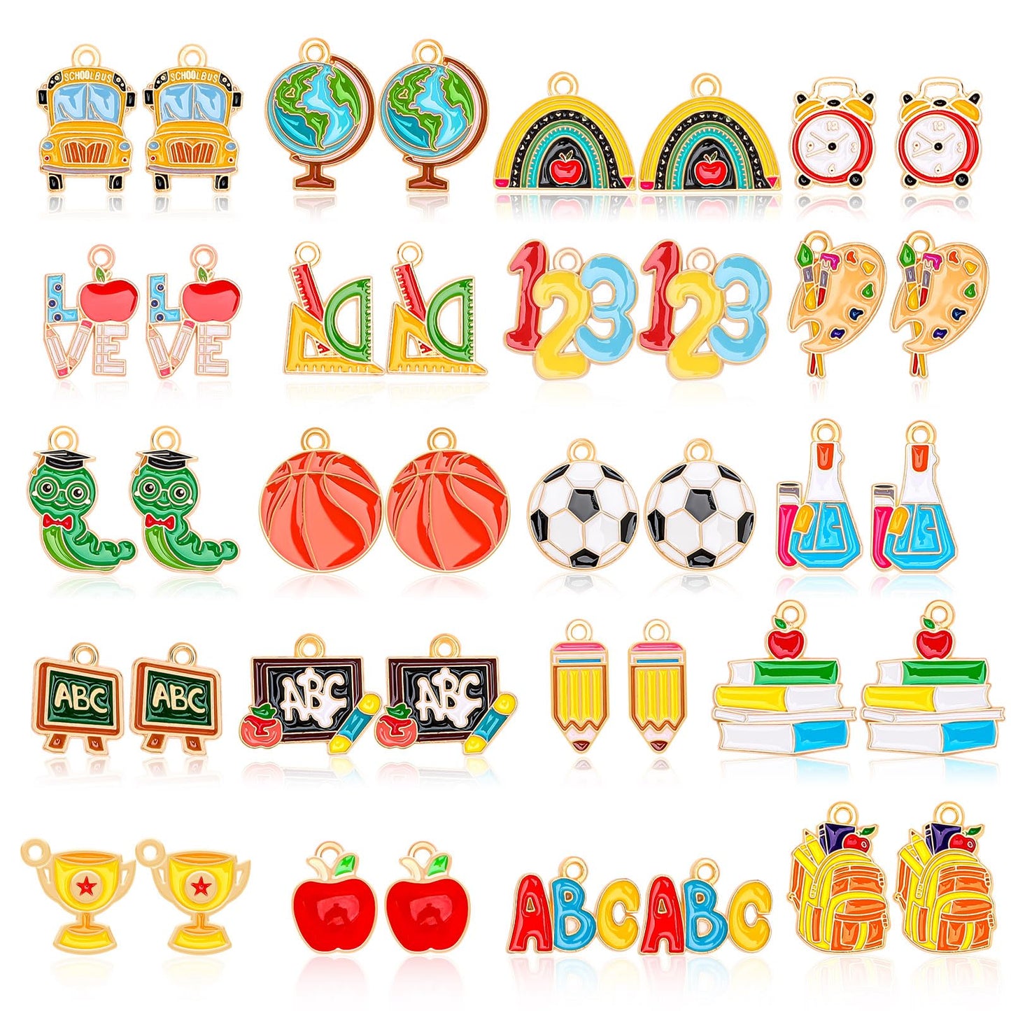MARFOREVER Back to School Charms, 40Pcs/20 Pairs Teacher Charms for Jewelry Making, First Day of School Enamel Pencil Book Blackboard Pendants for Bracelet Necklace Earrings