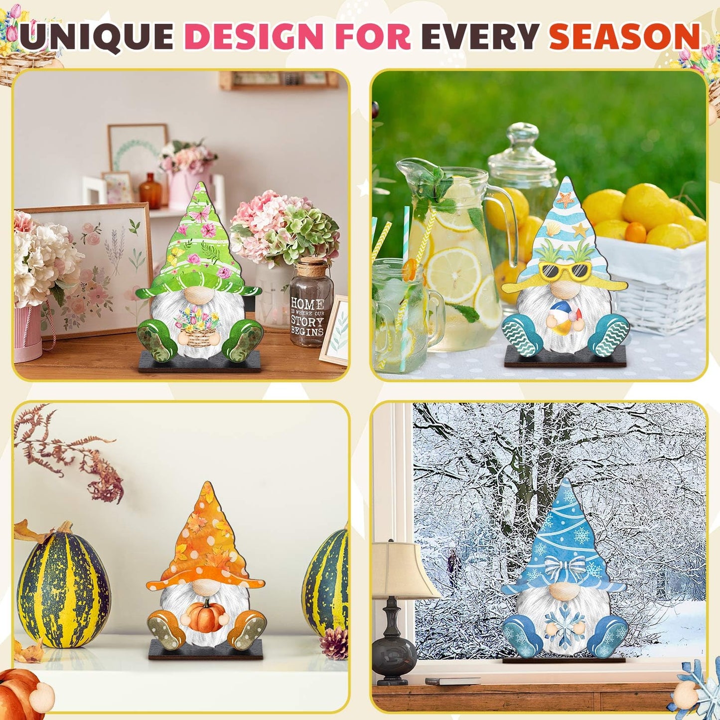 34 Pcs Christmas Interchangeable Wooden Gnome Decor DIY Holiday Christmas Seasonal Tiered Tray Decoration Gnomes with Magnet Pieces Welcome Sign for Xmas Holiday Decorations (Vivid)