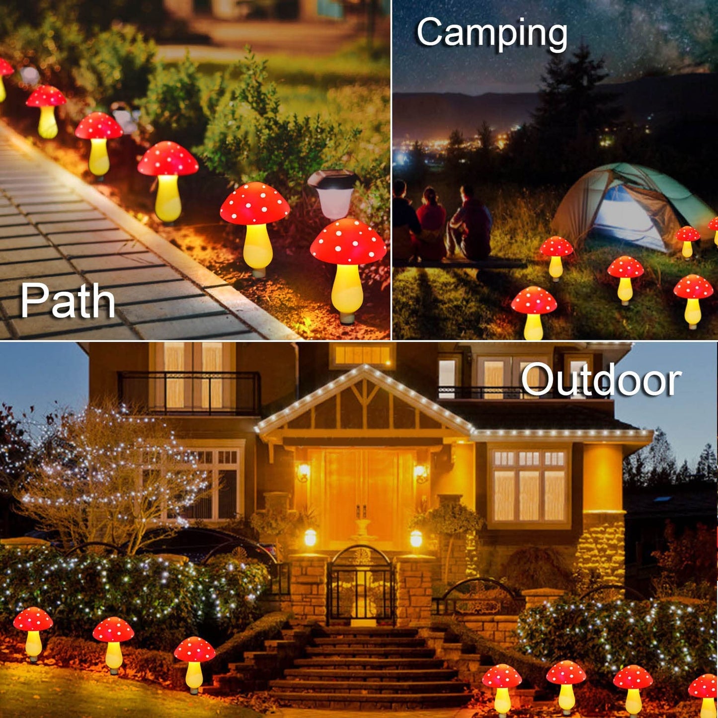 Abkshine New Upgraded Waterproof Solar Mushroom Lights Outdoor Decor, 8 Modes for Garden Pathway Landscape Yard Easter Pathway Halloween Xmas Decorations, Set of 6 Red
