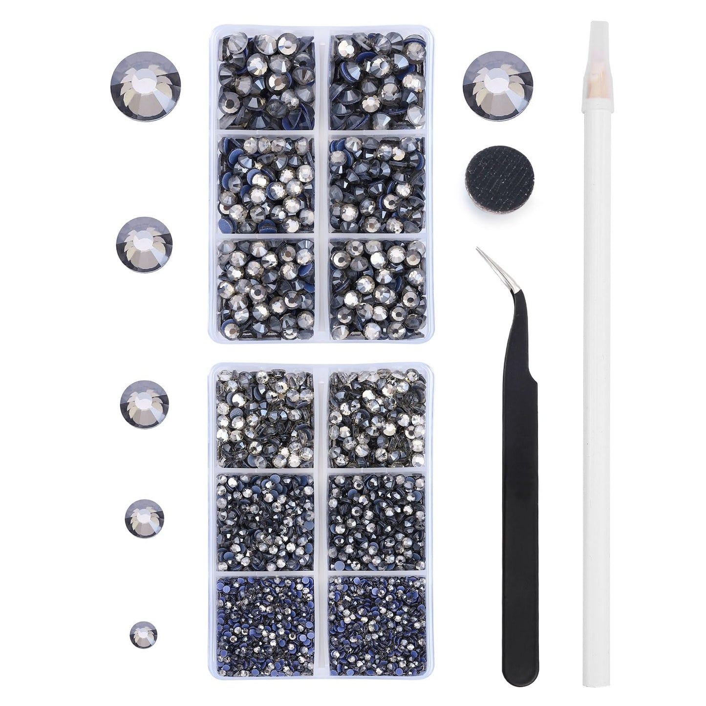 MEIBITE 6796PCS Grey Diamond Hotfix Rhinestones Crystal Stones Glass for Fabric Clothes Shirts Sparkly Flat Back Round with Tweezers and Picking Pen (SS6~SS30 Set)