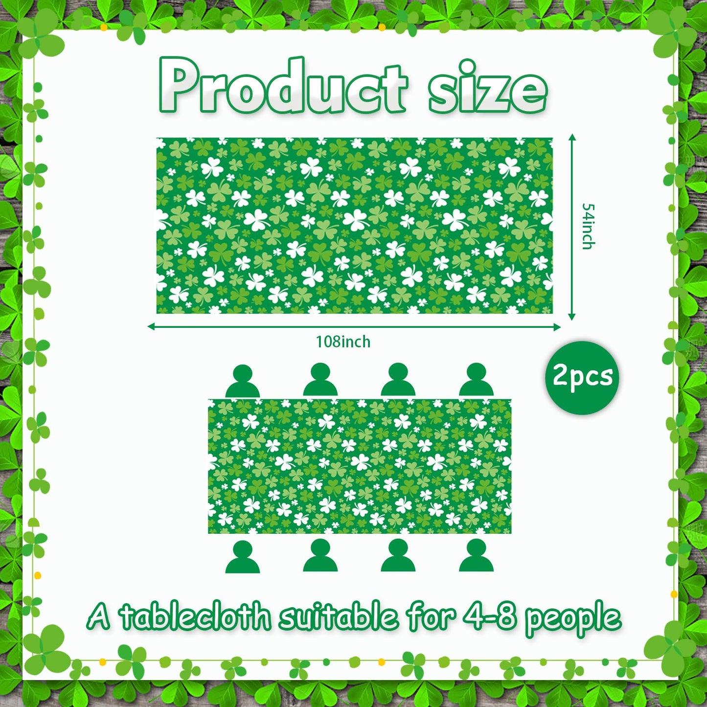St patricks Day Decorations,2Pcs 54”x108”Shamrock Tablecloth Waterproof Irish Green St Patricks Table Cloth St patrick's Day Party decorations Outdoor Indoor Dining Room Mantel Supplies(Green Clover)